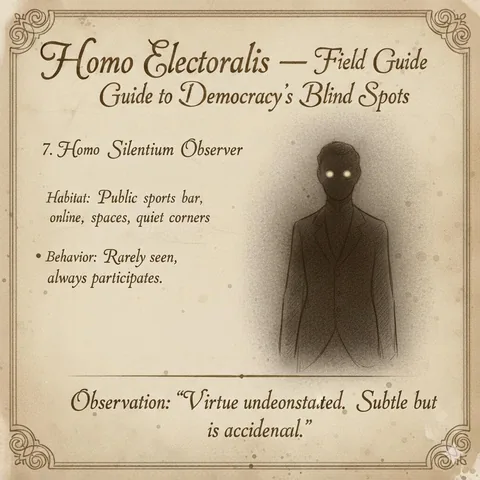 Homo silentium observer: A shadowed figure with two faint glowing eyes.